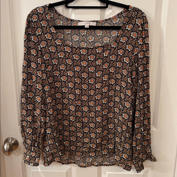 LOFT Tops - LOFT Black and Orange Floral Blouse Size S